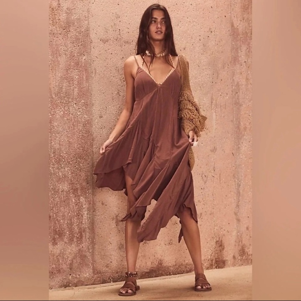 Free People Tumi Tunic Asymmetrical Dress Terracotta Color